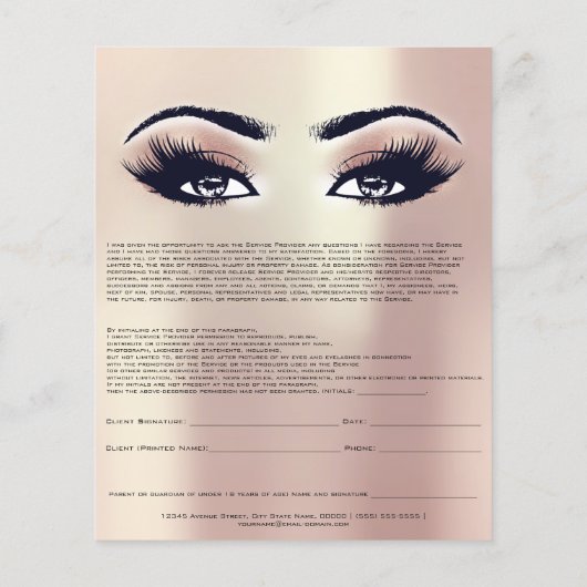 Eyelash Extension Liability Waiver Roos Pearly Flyer (Achterkant)