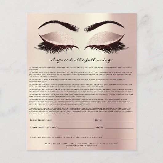 Eyelash Extension Liability Waiver Roos Roze Blush Flyer (Achterkant)