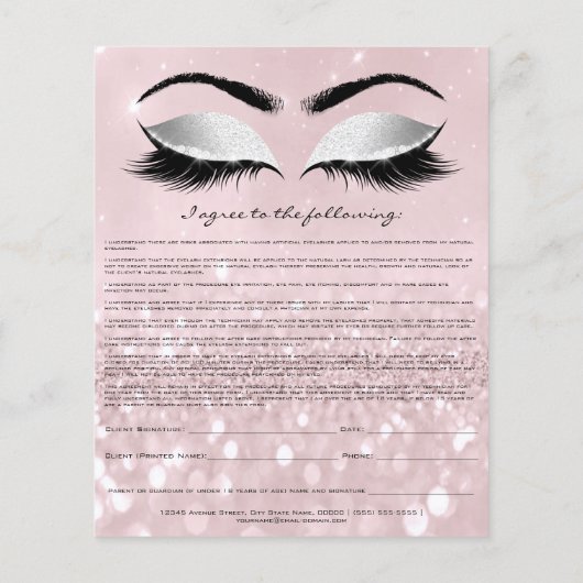 Eyelash Extension Liability Waiver Roos Roze grijs Flyer (Achterkant)