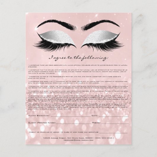 Eyelash Extension Liability Waiver Roos Roze grijs Flyer (Achterkant)