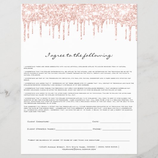 Eyelash Extension Liability Waiver Roos White Flyer (Achterkant)