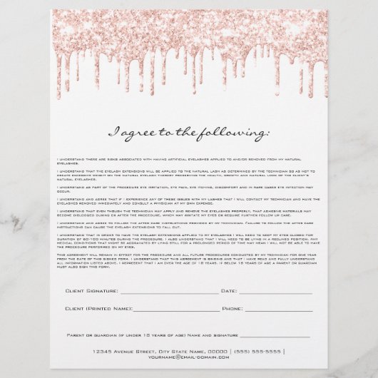 Eyelash Extension Liability Waiver Roos White Flyer (Achterkant)