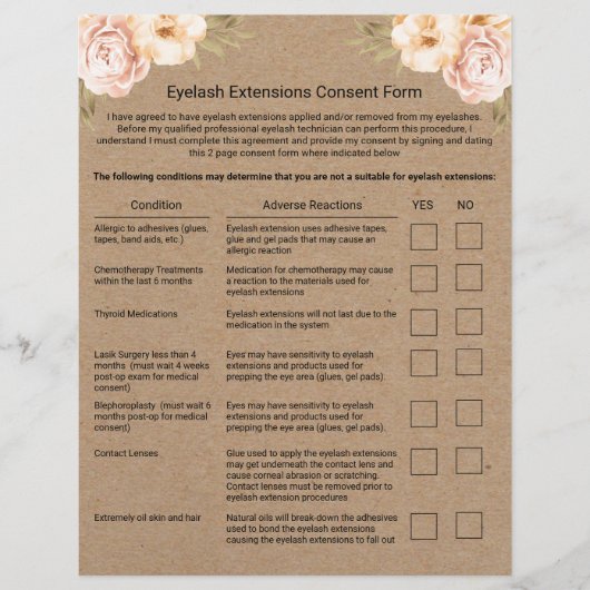 Eyelash Extension Liability Waiver Rustic Kraft Flyer (Voorkant)