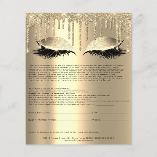 Eyelash Extension Liability Waiver Sparkly Glam Flyer (Achterkant)