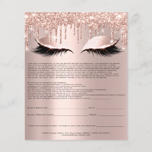 Eyelash Extension Liability Waiver Sparkly Pink1 Flyer (Achterkant)