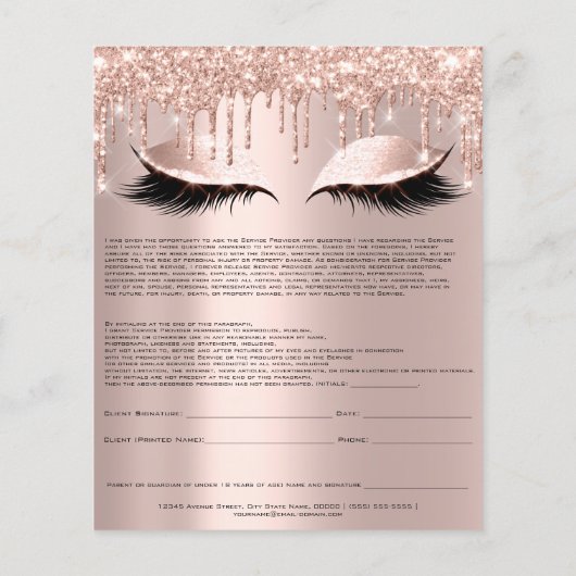 Eyelash Extension Liability Waiver Sparkly Pink Flyer (Achterkant)