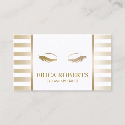 Eyelash Extension Makeup Artist Chic Gold Stripes Visitekaartje (Voorkant)
