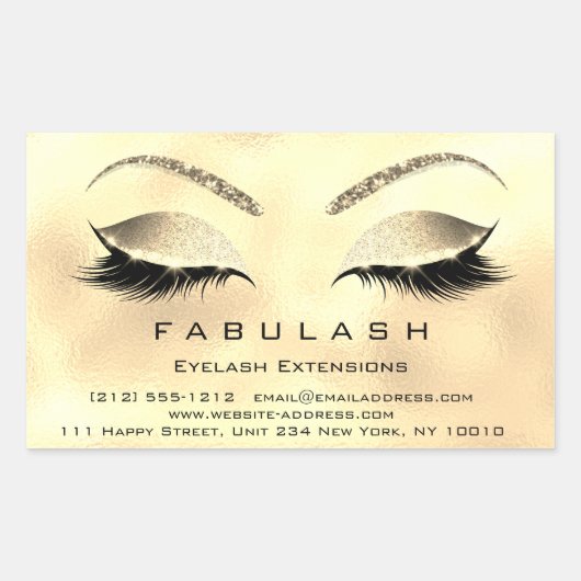 Eyelash Extension Makeup Beauty Salon Gold Glitter Rechthoekige Sticker (Voorkant)