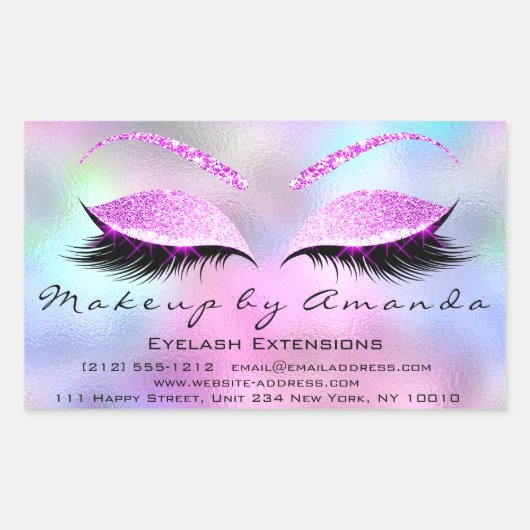 Eyelash Extension Makeup Beauty Salon Holograaf Rechthoekige Sticker (Voorkant)
