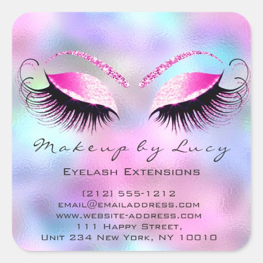 Eyelash Extension Makeup Beauty Salon Pink Fuchsia Vierkante Sticker (Voorkant)