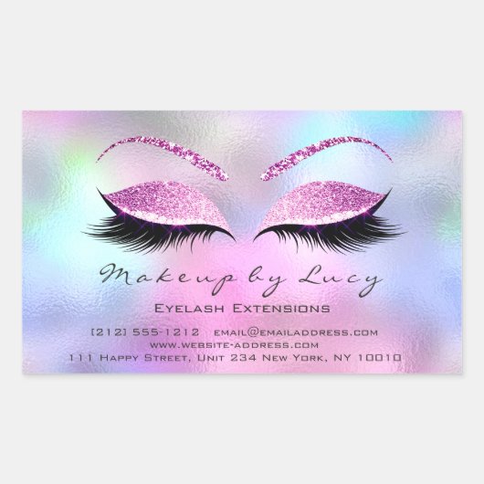 Eyelash Extension Makeup Beauty Salon Pink Ombre Rechthoekige Sticker (Voorkant)