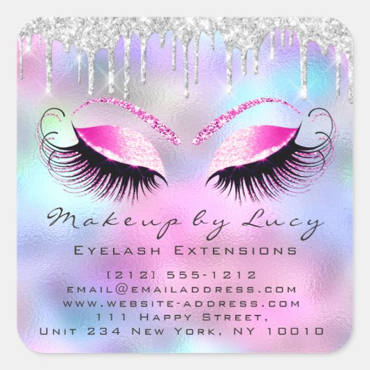 Eyelash Extension Makeup Beauty Salon Pink Ombre Vierkante Sticker (Voorkant)