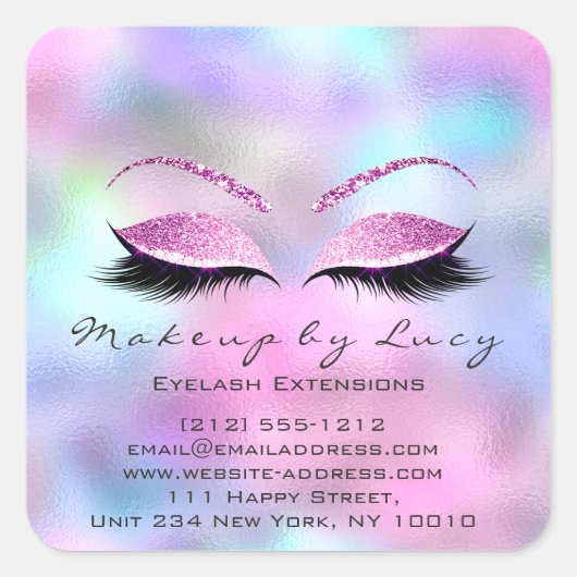 Eyelash Extension Makeup Beauty Salon Pink Ombre Vierkante Sticker (Voorkant)