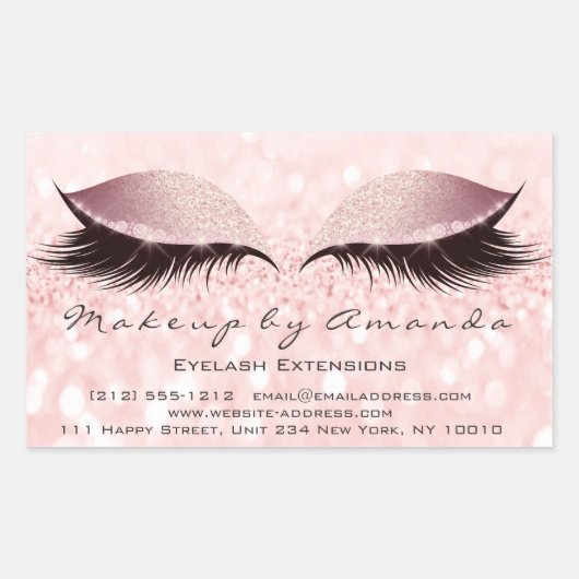 Eyelash Extension Makeup Beauty Salon Roze Blush Rechthoekige Sticker (Voorkant)