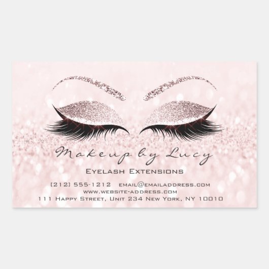 Eyelash Extension Makeup Beauty Salon Roze Glitter Rechthoekige Sticker (Voorkant)