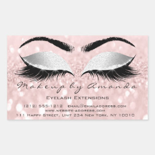 Eyelash Extension Makeup Beauty Salon Roze Grijze Rechthoekige Sticker