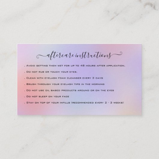 Eyelash Extension Natercare Instruction Glitter B Visitekaartje (Achterkant)