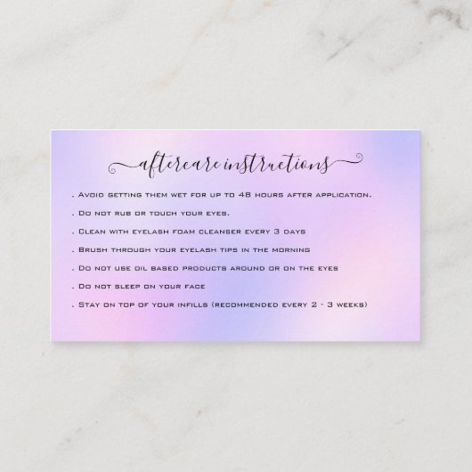 Eyelash Extension Natercare Instruction Glitter B Visitekaartje (Achterkant)