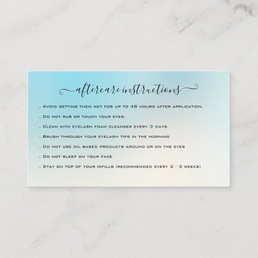 Eyelash Extension Natercare Instruction Glitter B Visitekaartje (Achterkant)