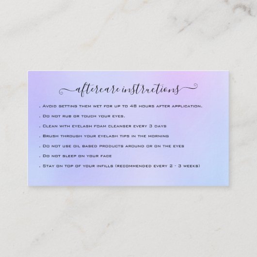 Eyelash Extension Natercare Instruction Glitter Bu Visitekaartje (Achterkant)