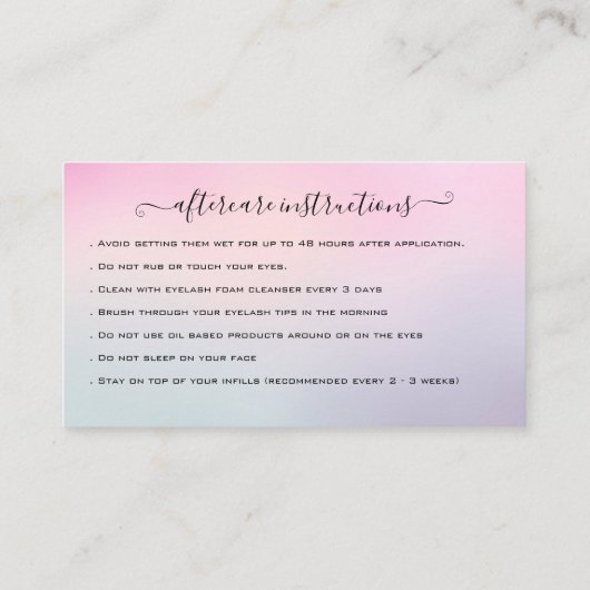 Eyelash Extension Natercare Instruction Glitter Bu Visitekaartje (Achterkant)