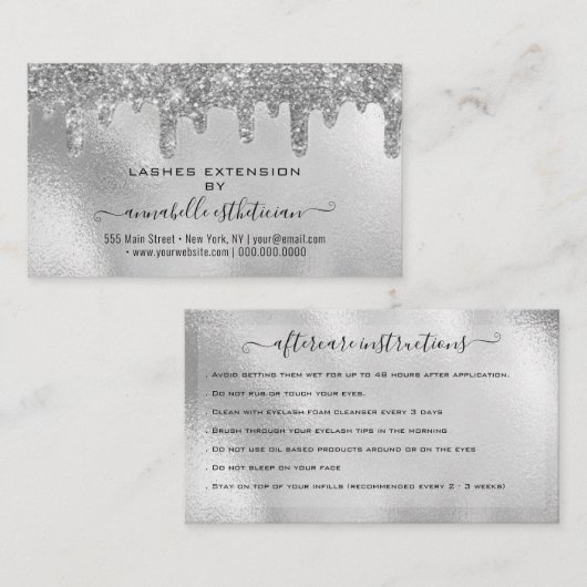 Eyelash Extension Natercare Instruction Glitter Visitekaartje (Voorkant / Achterkant)