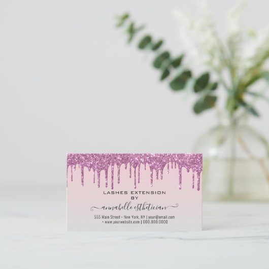 Eyelash Extension Natercare Instruction Glitter Visitekaartje (Staand voorkant)