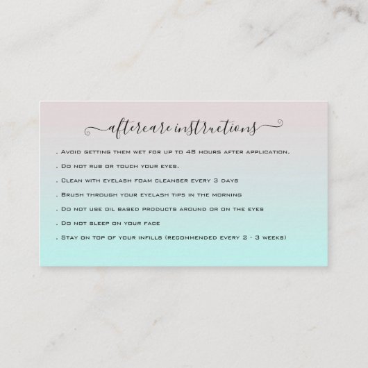 Eyelash Extension Natercare Instruction Glitter Visitekaartje (Achterkant)