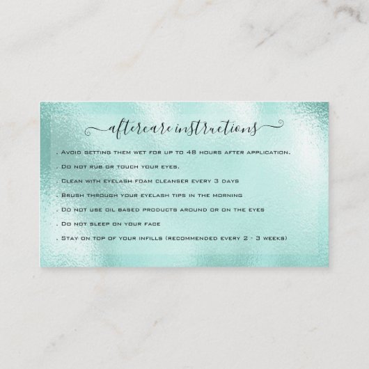 Eyelash Extension Natercare Instruction Glitter Visitekaartje (Achterkant)