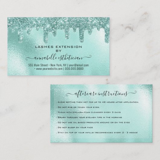 Eyelash Extension Natercare Instruction Glitter Visitekaartje (Voorkant / Achterkant)