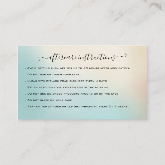 Eyelash Extension Natercare Instruction Glitter Visitekaartje (Achterkant)