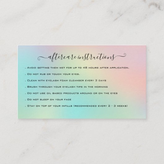 Eyelash Extension Natercare Instruction Glitter Visitekaartje (Achterkant)