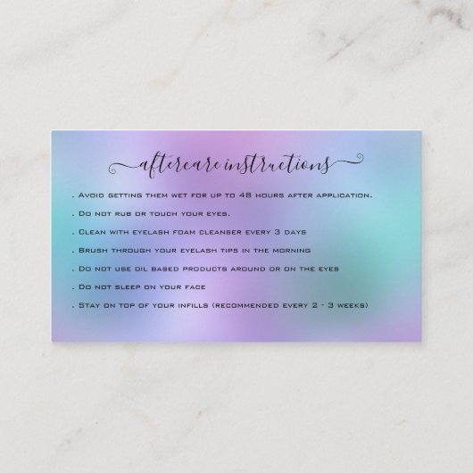 Eyelash Extension Natercare Instruction Glitter Visitekaartje (Achterkant)