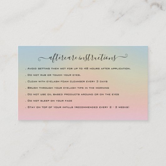 Eyelash Extension Natercare Instruction Glitter Visitekaartje (Achterkant)