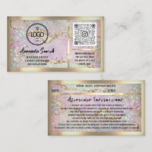 Eyelash Extension QRCode Logo Holografen Gliitter Visitekaartje (Voorkant / Achterkant)