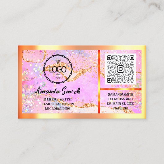 Eyelash Extension QRCode Logo Holografen Glitter Visitekaartje (Voorkant)
