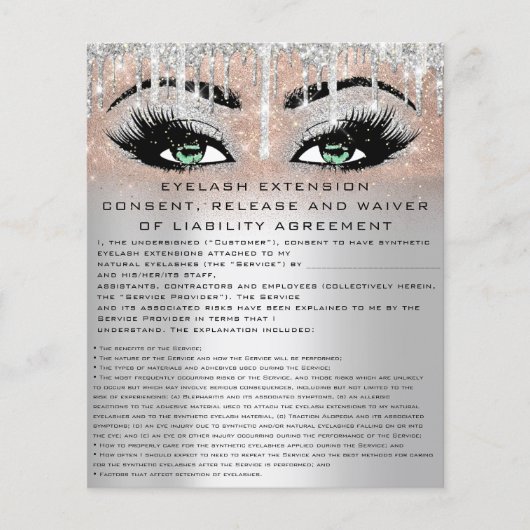 EYELASH EXTENSION RELEASE WAIVER Green Eye Flyer (Voorkant)