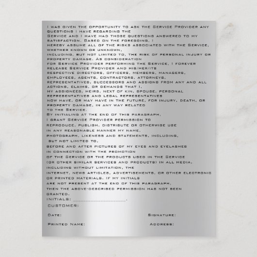 EYELASH EXTENSION RELEASE WAIVER Green Eyes Flyer (Achterkant)