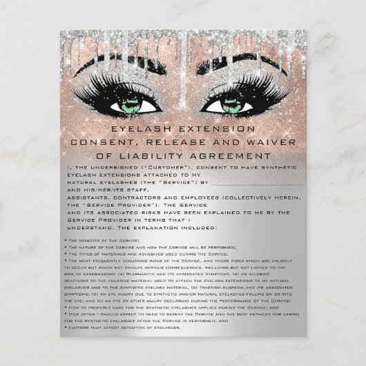 EYELASH EXTENSION RELEASE WAIVER Green Eyes Flyer (Voorkant)