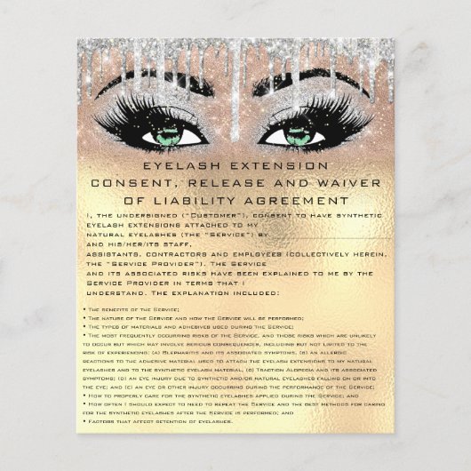 EYELASH EXTENSION RELEASE WAIVER Green Gold Flyer (Voorkant)