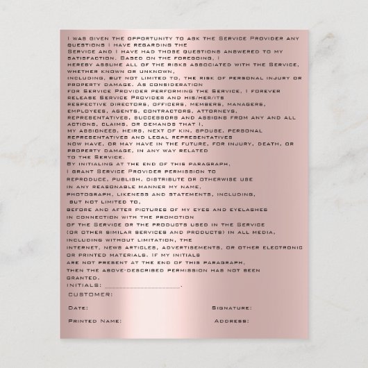 EYELASH EXTENSION RELEASE WAIVER Green Roos Flyer (Achterkant)