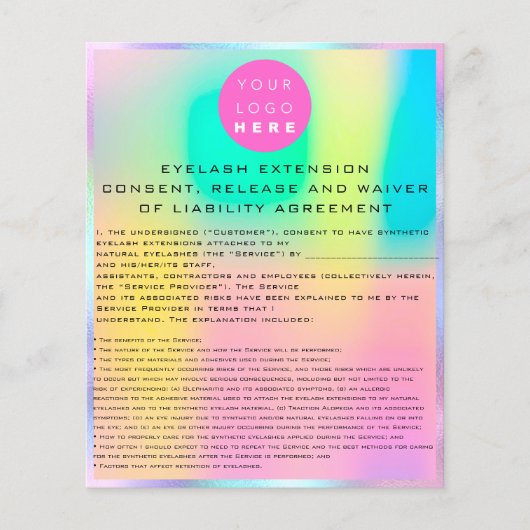 EYELASH EXTENSION RELEASE WAIVER Holograaf Logo Flyer (Voorkant)