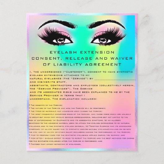 EYELASH EXTENSION RELEASE WAIVER Holografen Flyer (Voorkant)