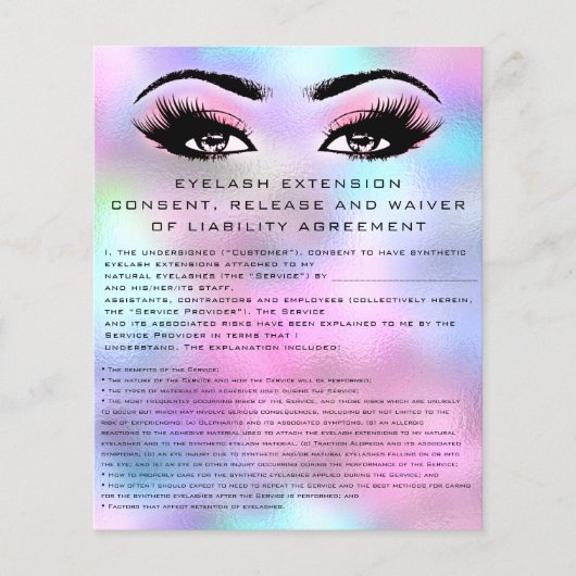 EYELASH EXTENSION RELEASE WAIVER Holografen Roze Flyer (Voorkant)