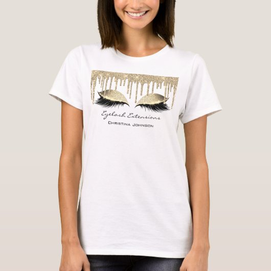 Eyelash Extension Sparkly Sepia Gold Branding T-shirt (Voorkant)