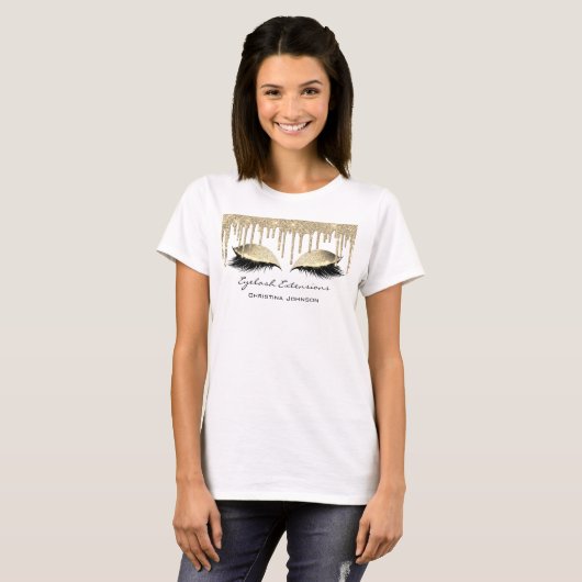 Eyelash Extension Sparkly Sepia Gold Branding T-shirt (Voorkant volledig)