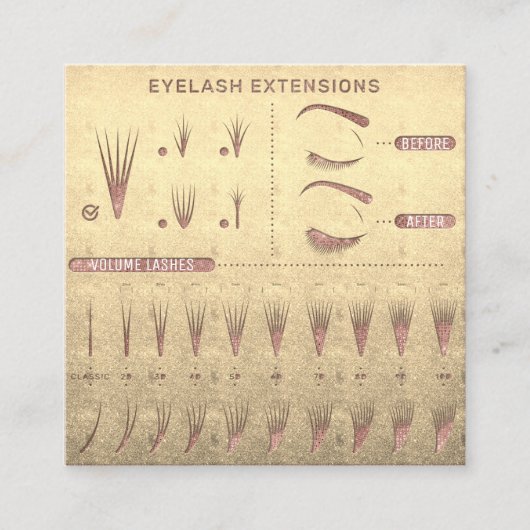 Eyelash Extension Studio Shop Roos Gold Vierkante Visitekaartje (Voorkant)