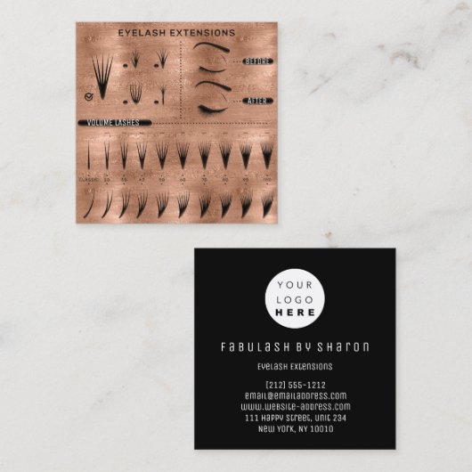 Eyelash Extension Studio Shop Roos Skinny Vierkante Visitekaartje (Voorkant / Achterkant)