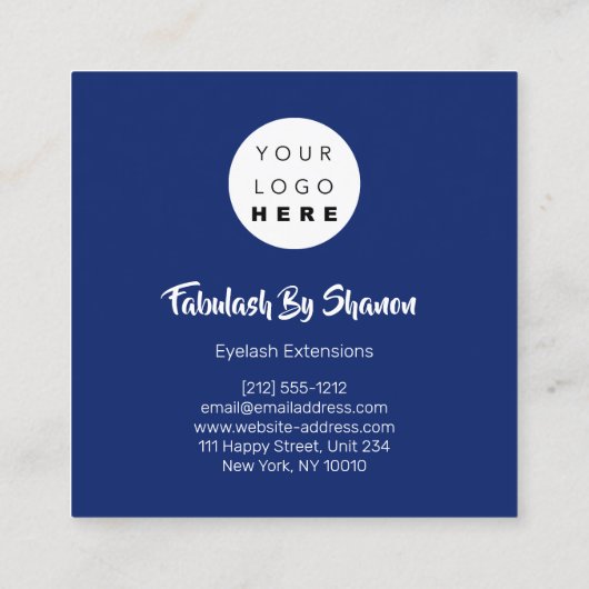 Eyelash Extension Studio Winkelblauw Navy Catalog Vierkante Visitekaartje (Achterkant)