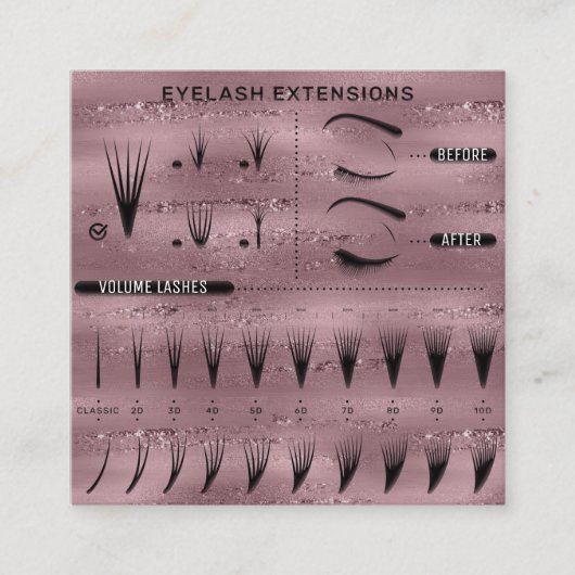 Eyelash Extension Studio Winkelroze catalogus Vierkante Visitekaartje (Voorkant)